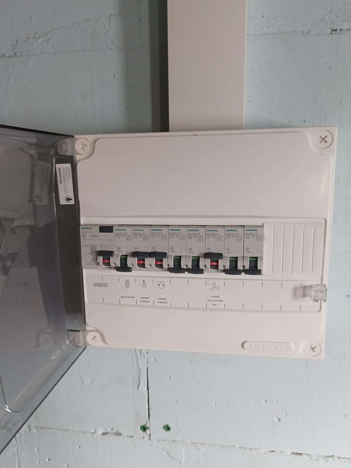 Siemens tableau 1 rangée pré-équipé monophasé 40A