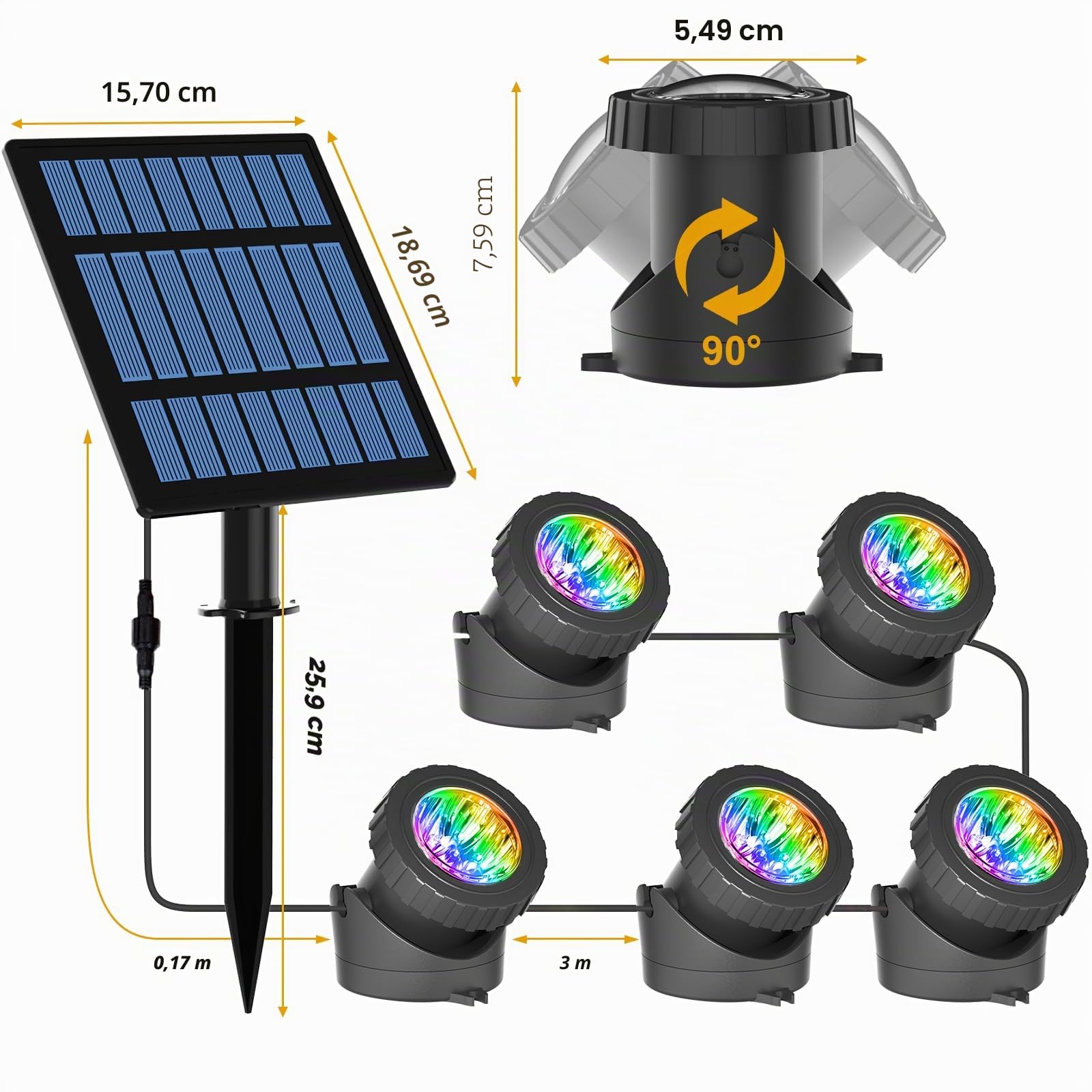 T-Sun Pond Lights lampe bassin solaire RGB lot 5 IP68