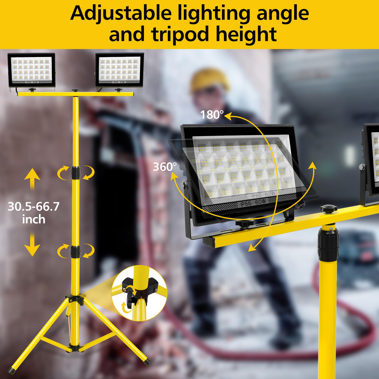 T-Sun Work Lights projecteur LED trépied 11000lm 2x60W IP66