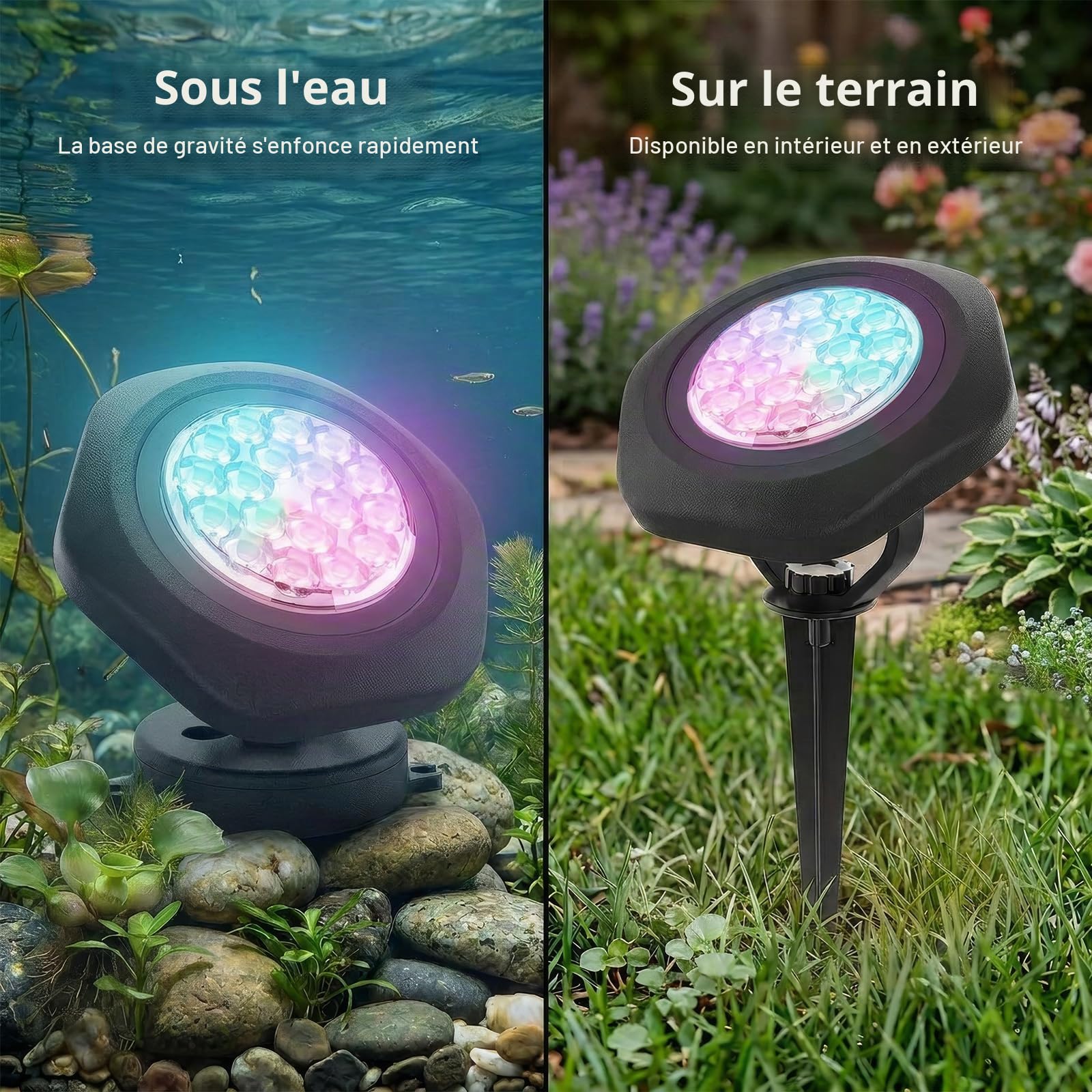 T-Sun Pond Lights Lampe Étang Solaire 2en1 RGB IP68