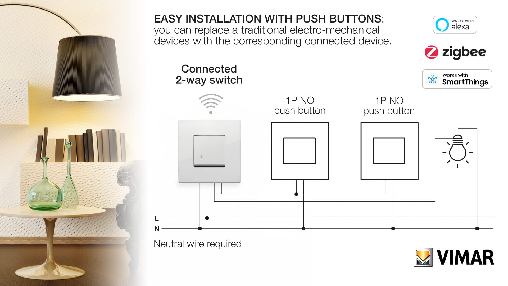 Vimar Arké 0K19592.01 va-et-vient connecté Zigbee blanc