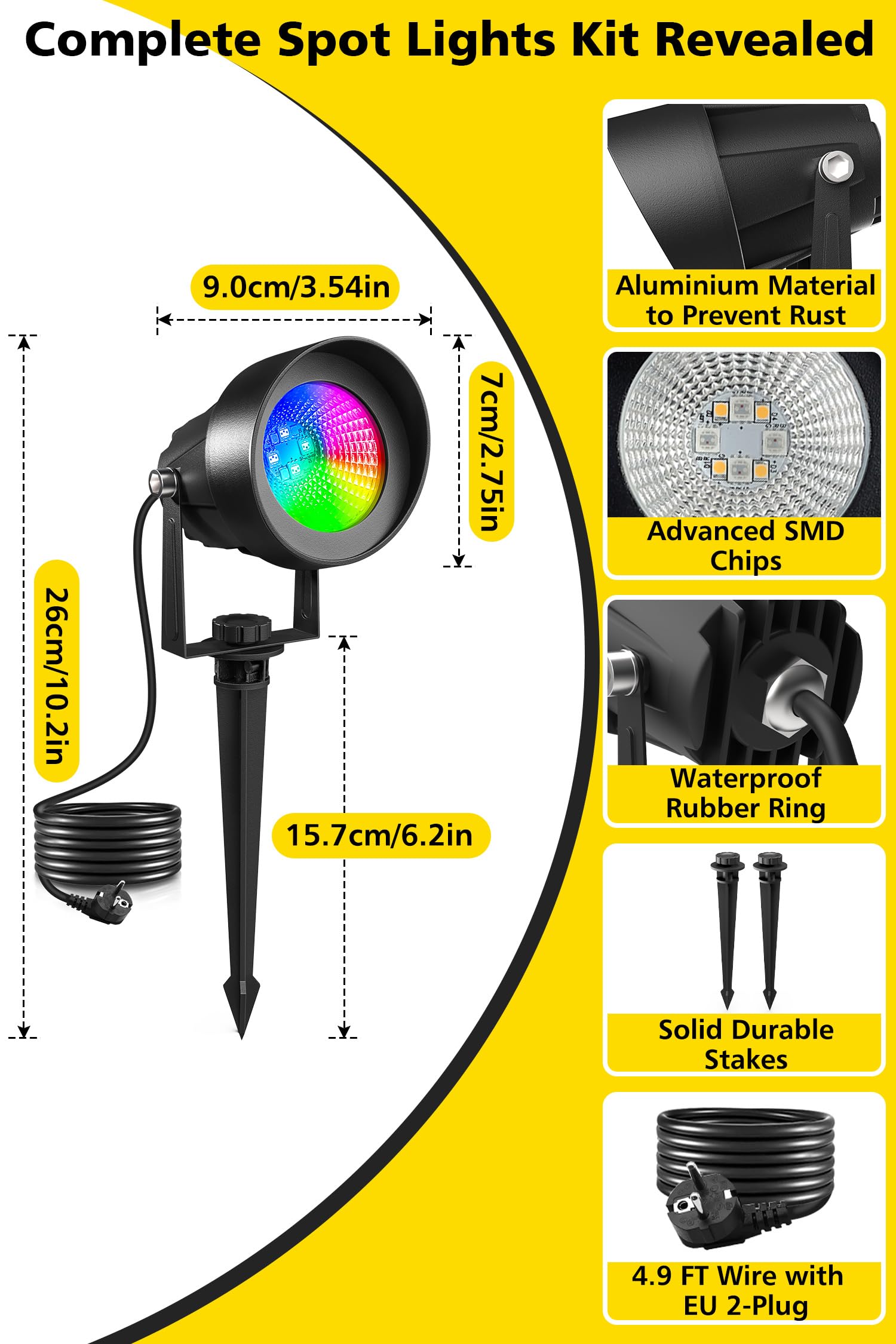 T-Sun Spot Lights spot LED extérieur RGB Bluetooth 6 pièces IP65