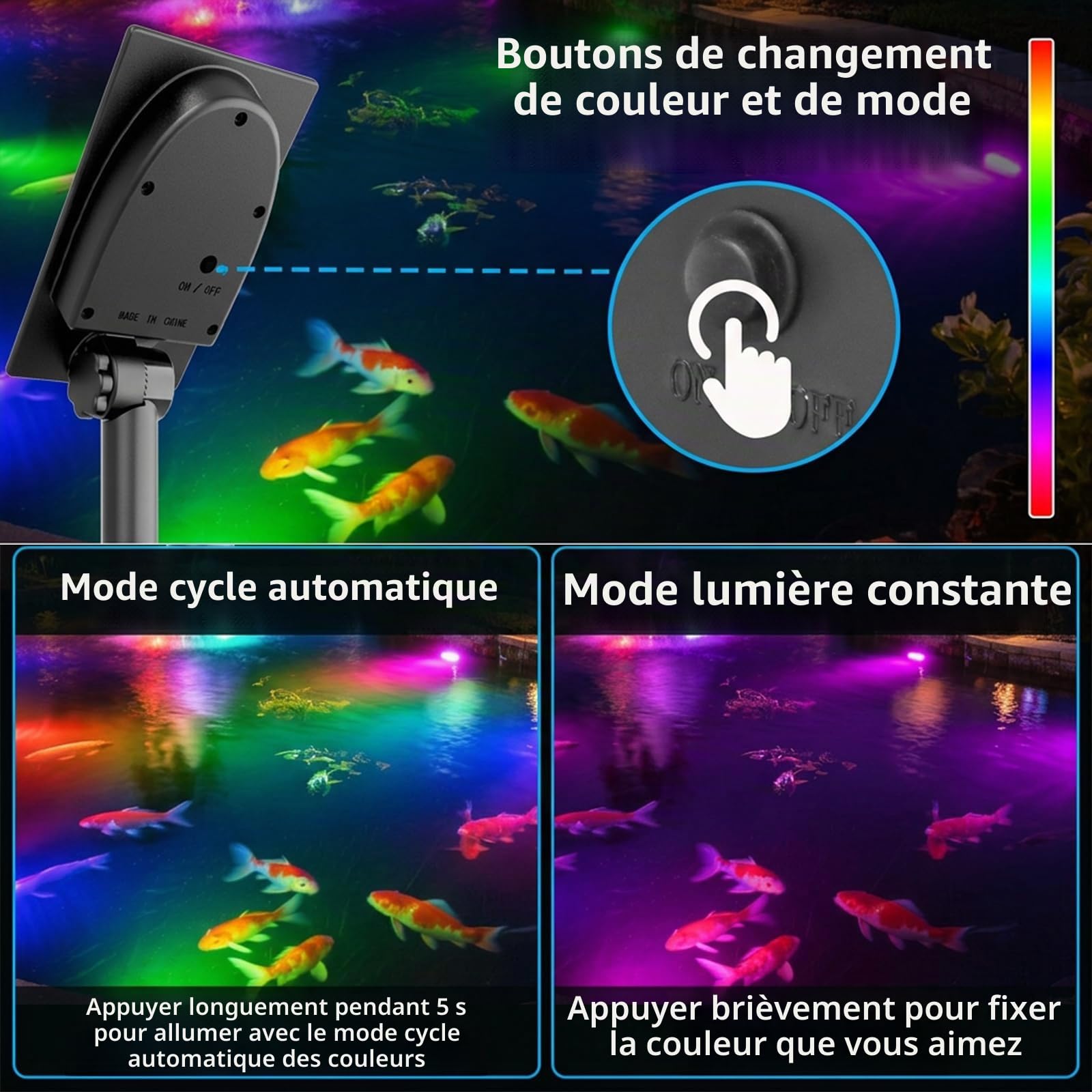 T-Sun Pond Lights Lampe Étang Solaire 2en1 RGB IP68