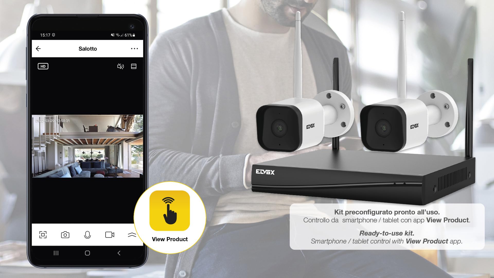 Vimar Composants 46KIT.036C kit CCTV WiFi 4 canaux 3 Mpx 2 caméras