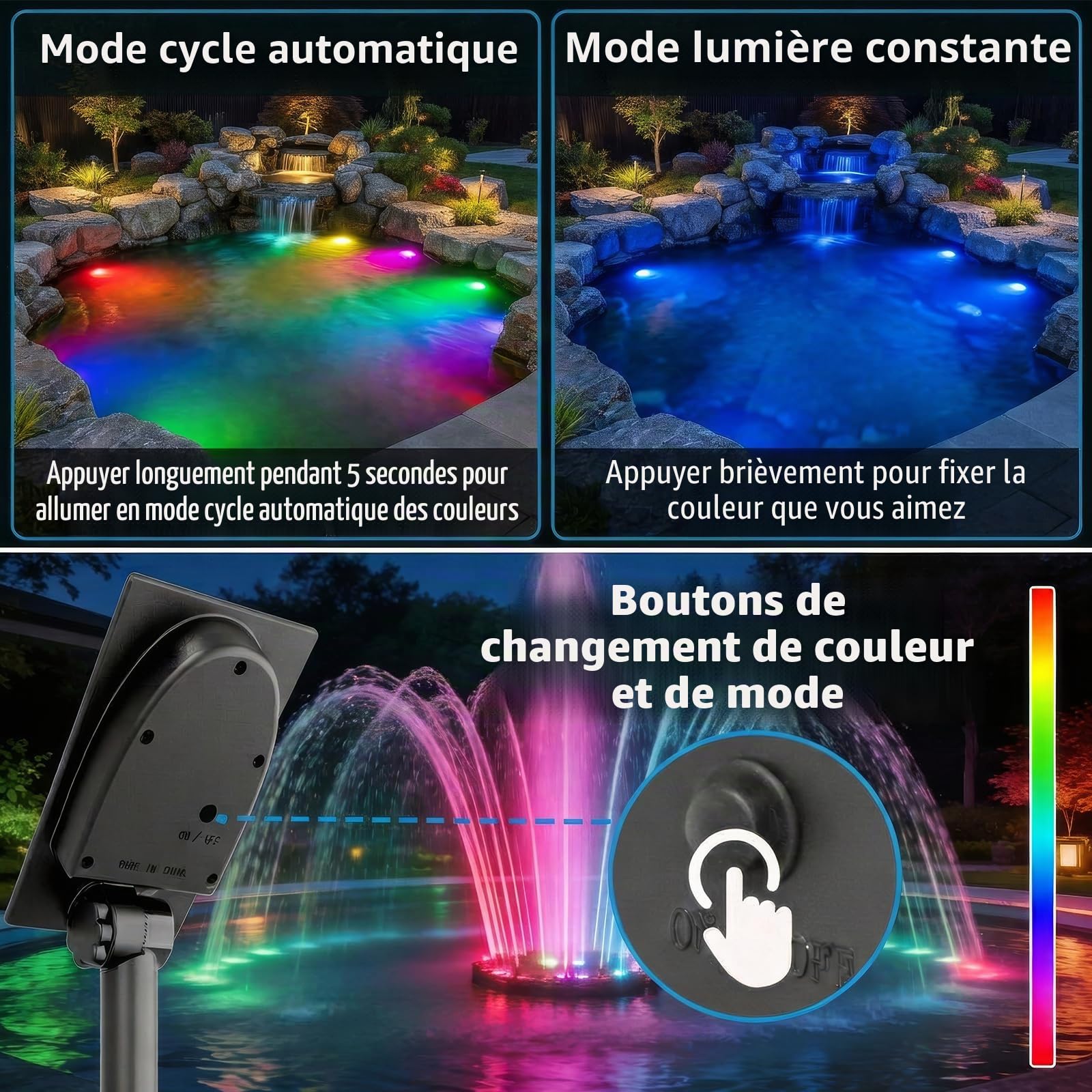 T-Sun Pond Lights lampe bassin solaire RGB lot 5 IP68