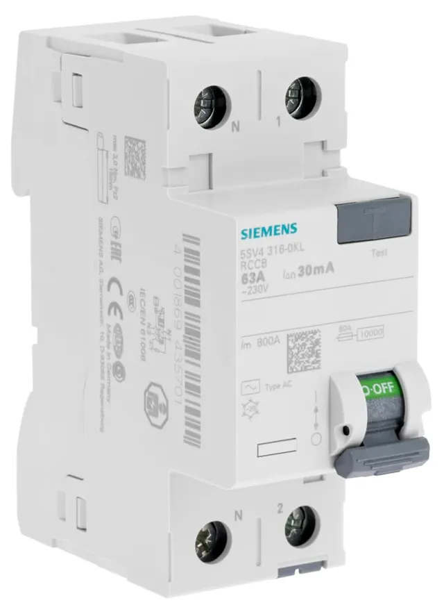 Siemens Sentron interrupteur différentiel 30mA 63A type AC 2 modules