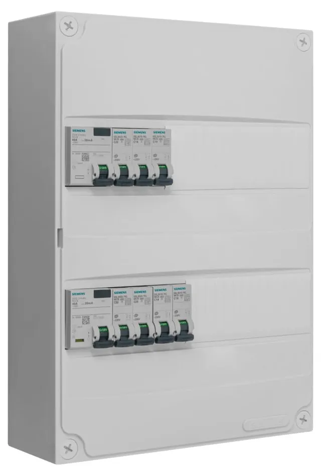 Siemens tableau électrique 2 rangées pré-équipé 2x40A 7 disjoncteurs