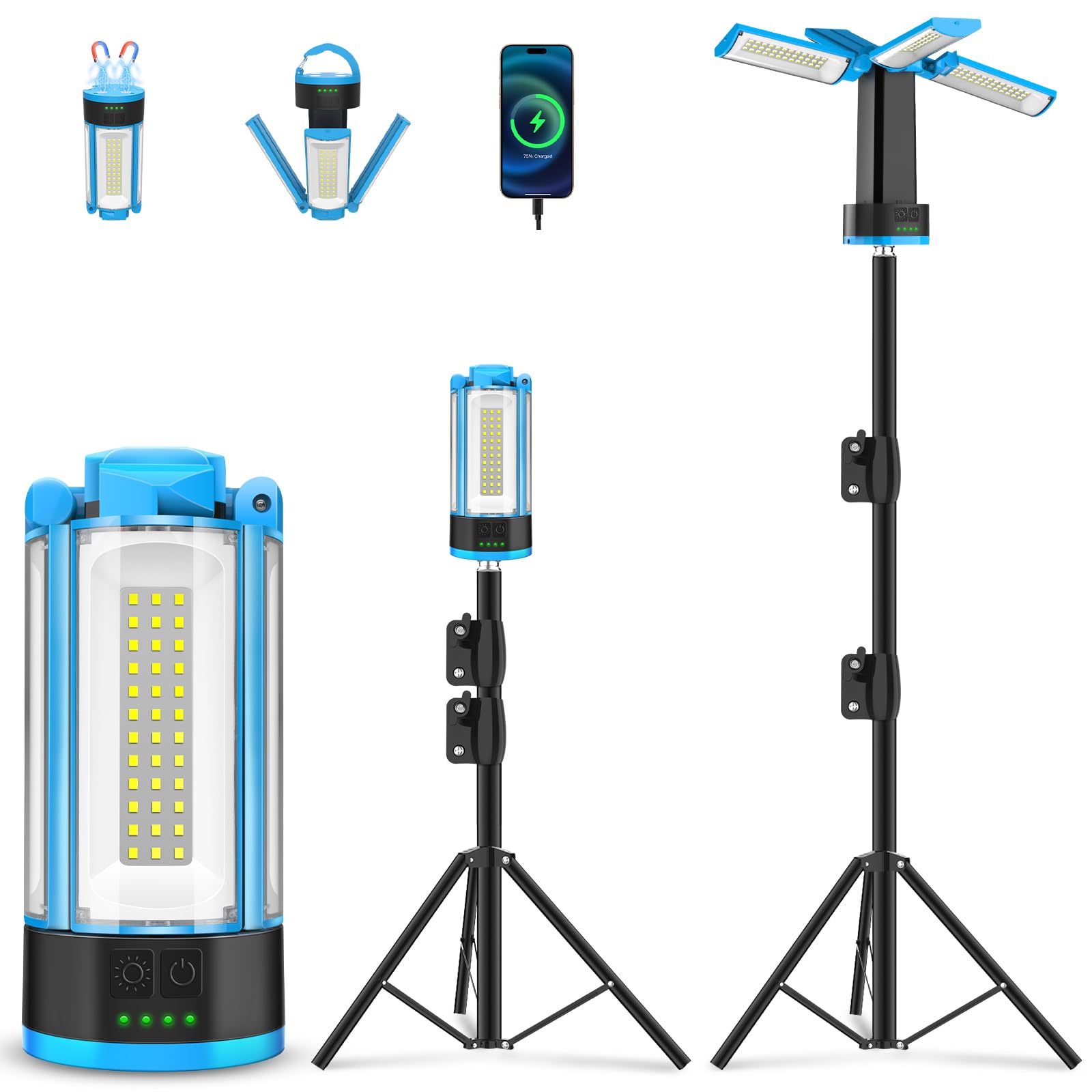 T-Sun Work Lights Lampe Chantier LED Trépied Bleu 6000K