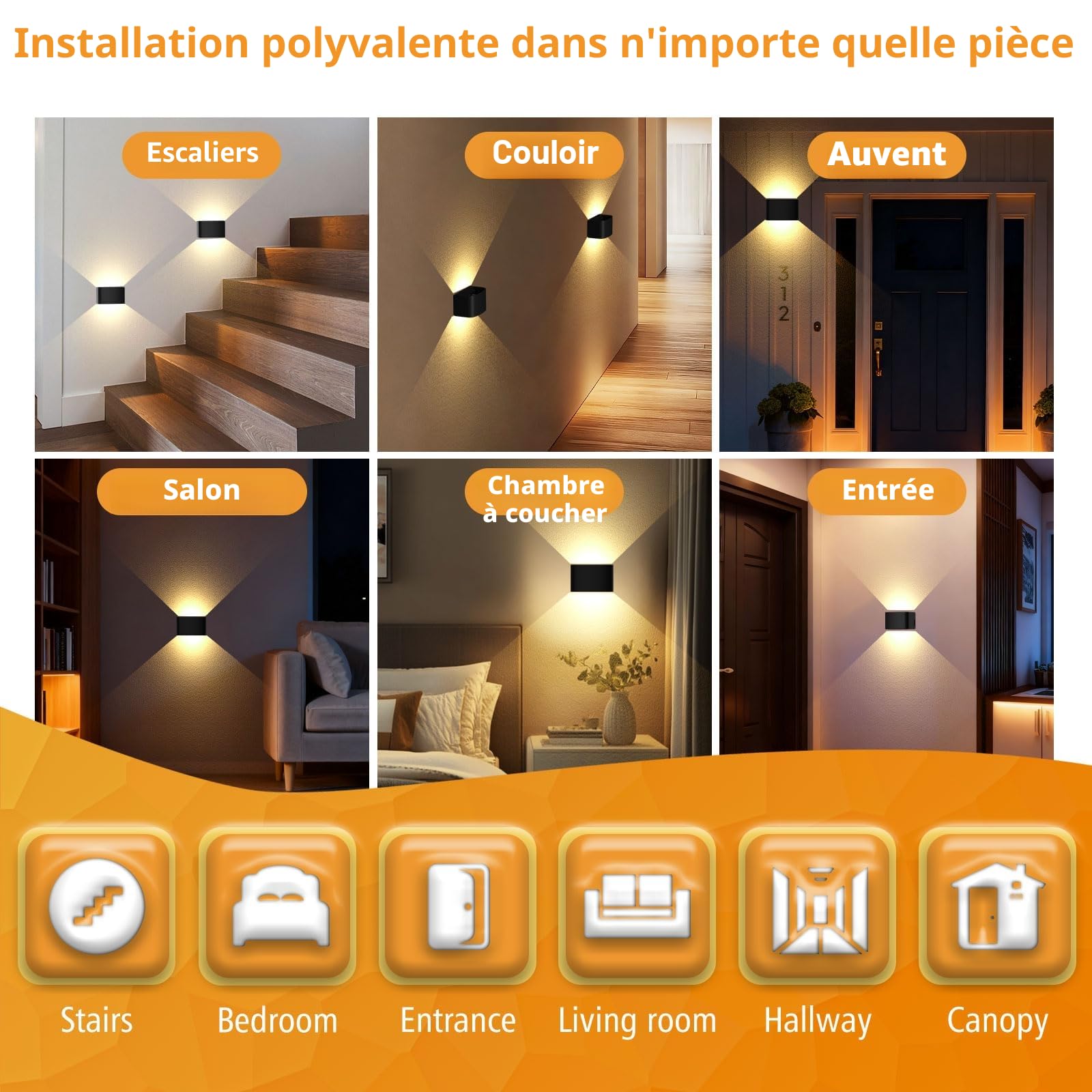 T-Sun Wall Lights applique murale LED 3000K noir lot 2