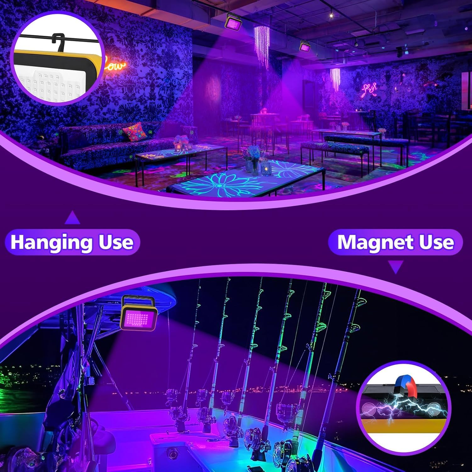 T-Sun Black Lights Projecteur UV LED Violet Lumière de Travail IP66