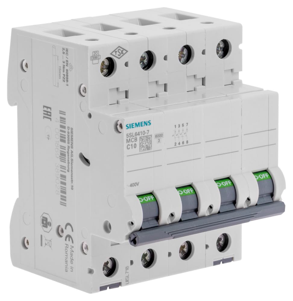 Siemens Sentron disjoncteur tétrapolaire 10A courbe C 4P