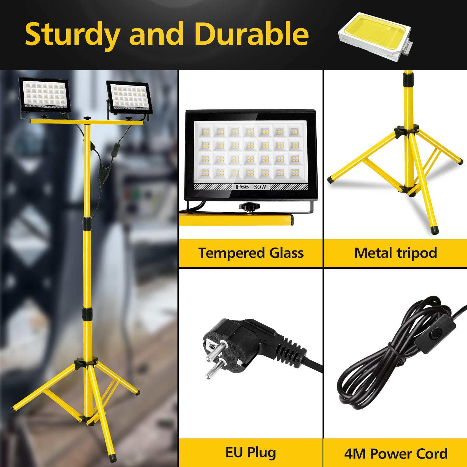 T-Sun Work Lights projecteur LED trépied 11000lm 2x60W IP66