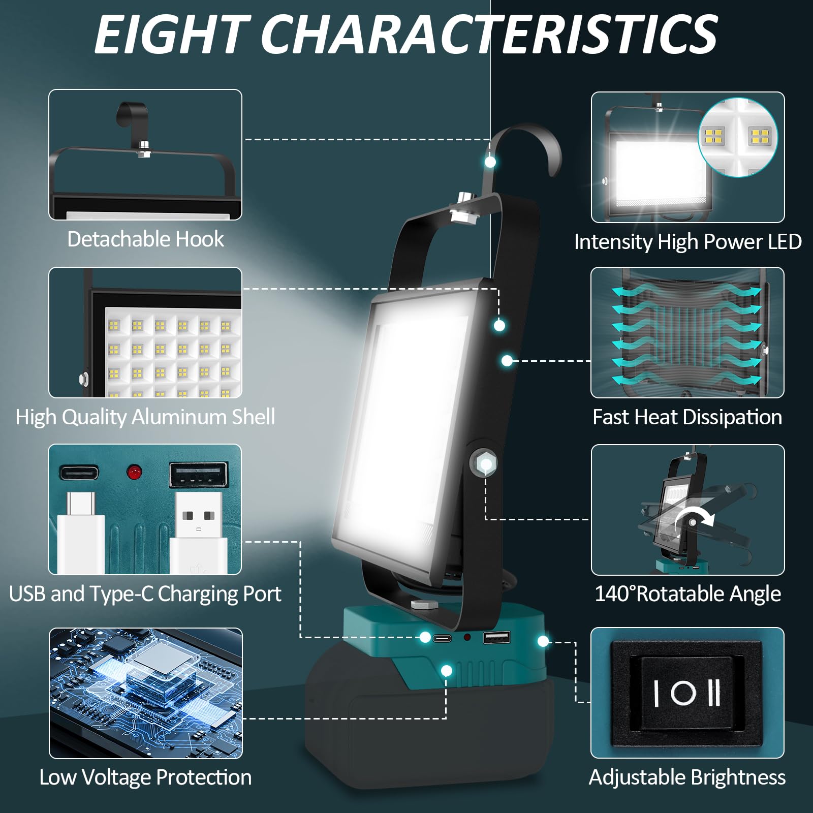T-Sun Work Lights projecteur LED 100W Makita 18V