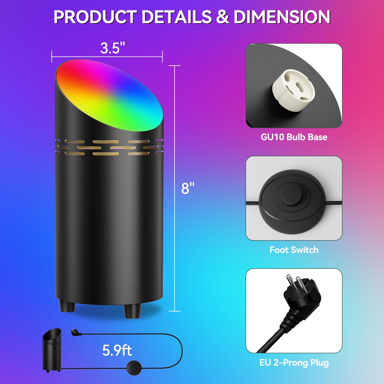 T-Sun Spot LED sol RGB noir 2 pièces GU10 3W