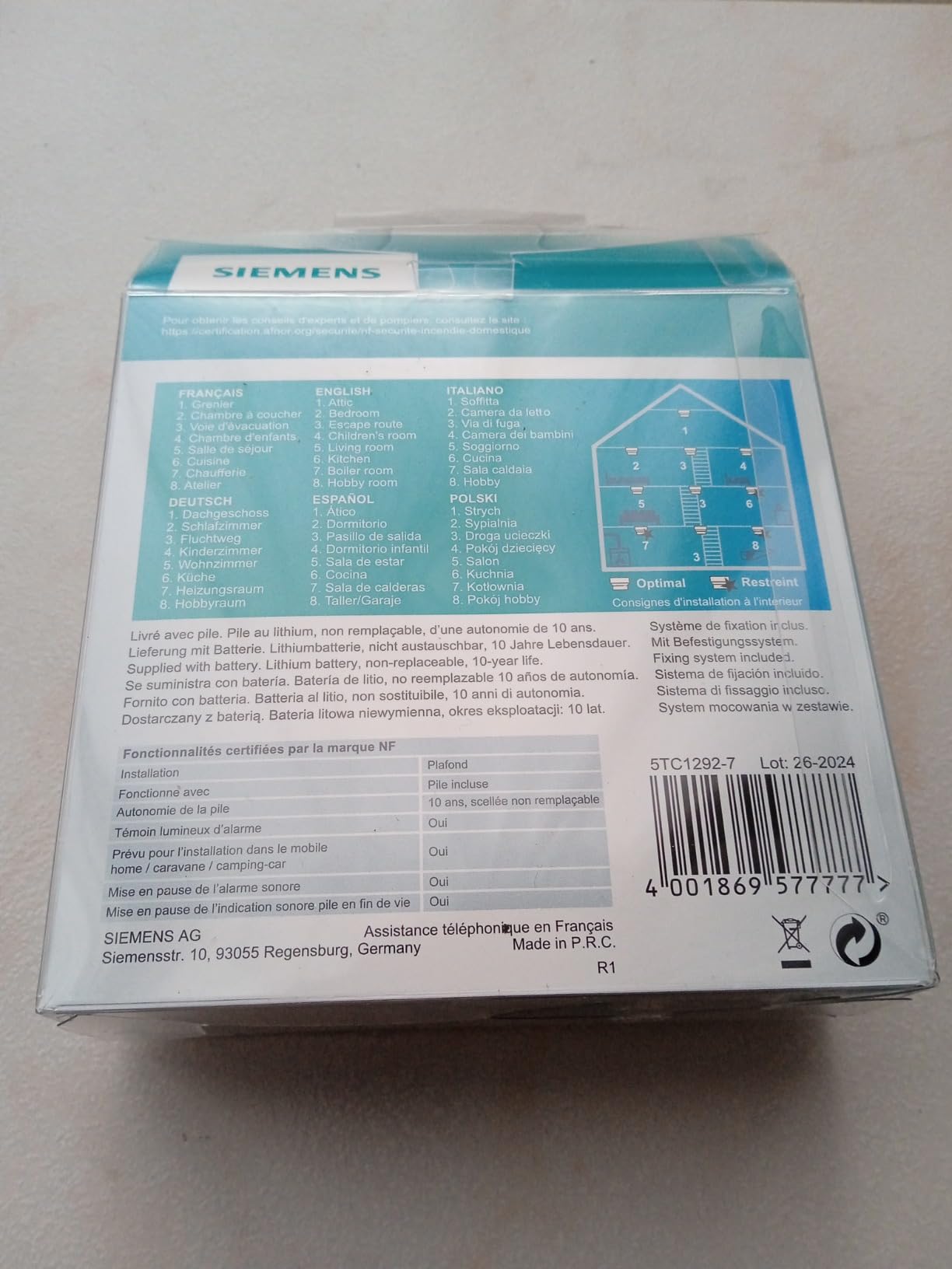 Siemens delta ONE 5TC1292-7 Détecteur fumée NF 10 ans