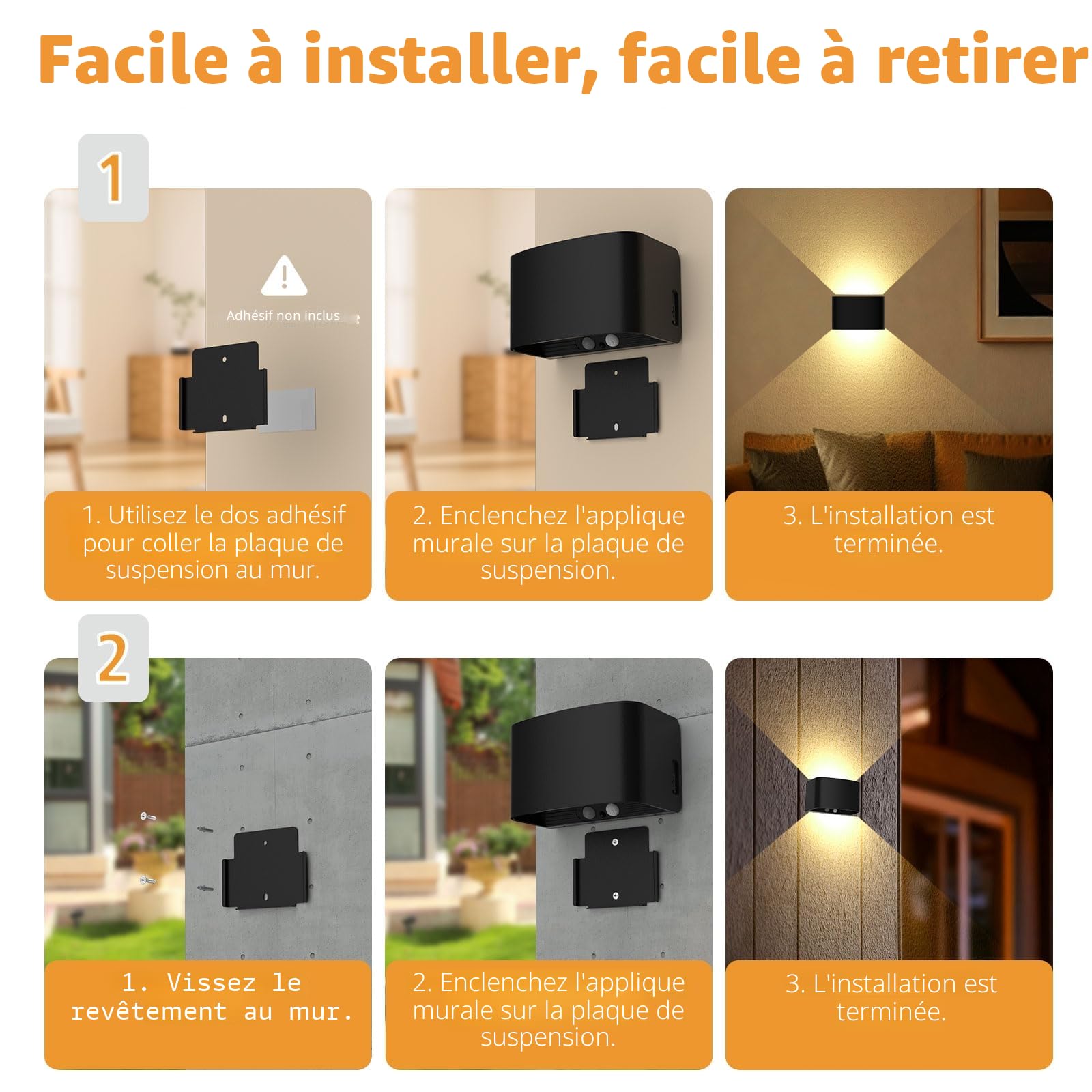 T-Sun Wall Lights applique murale LED 3000K noir lot 2